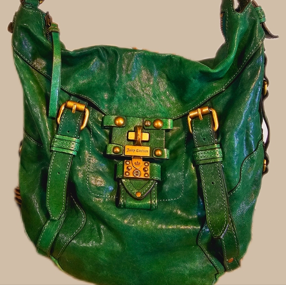 JUICY COUTURE Teal Dist. Leather Handbag Vintage EUC - Picture 5 of 9